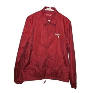 SUPREME X PLAYBOY COACH 2011 RED MENS WINDBREAKER BUTTON UP JACKET SZ SMALL 🔥